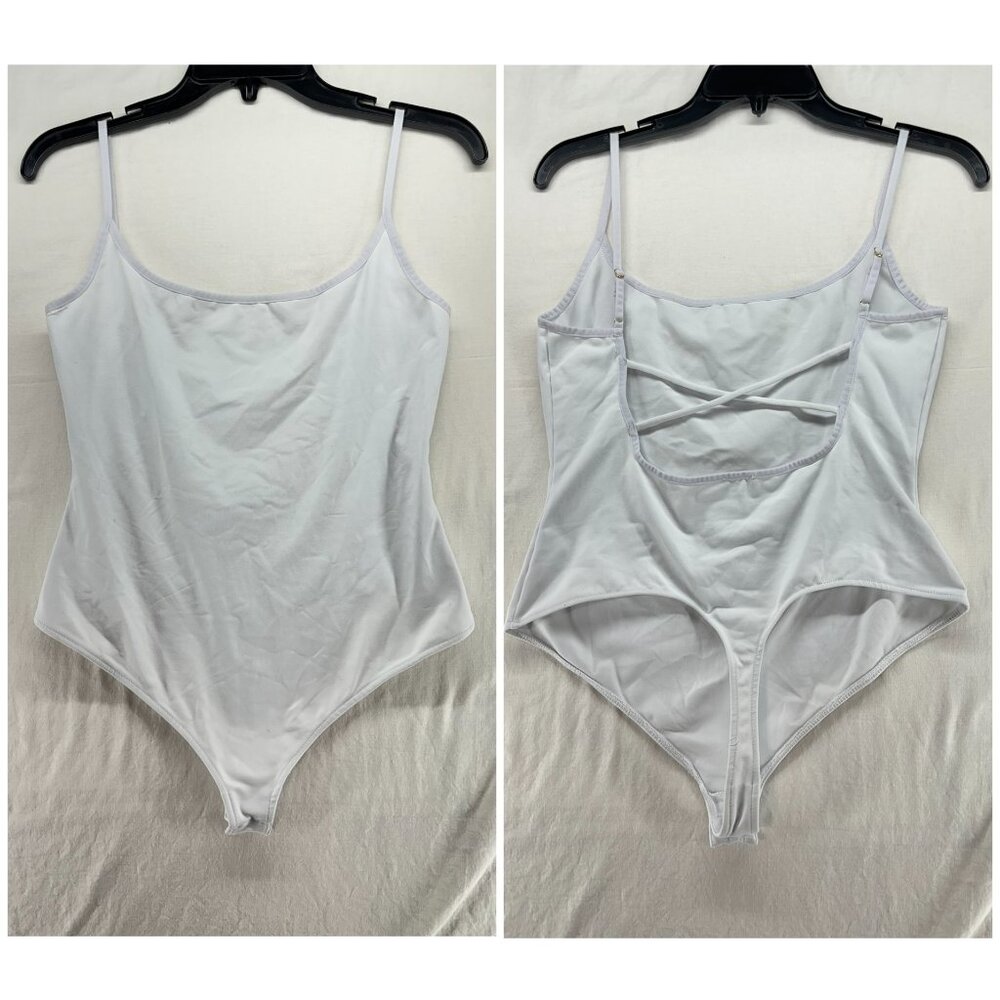 Free People Intimately White‎ Jersey Strappy Open Back Thong Bodysuit Size L